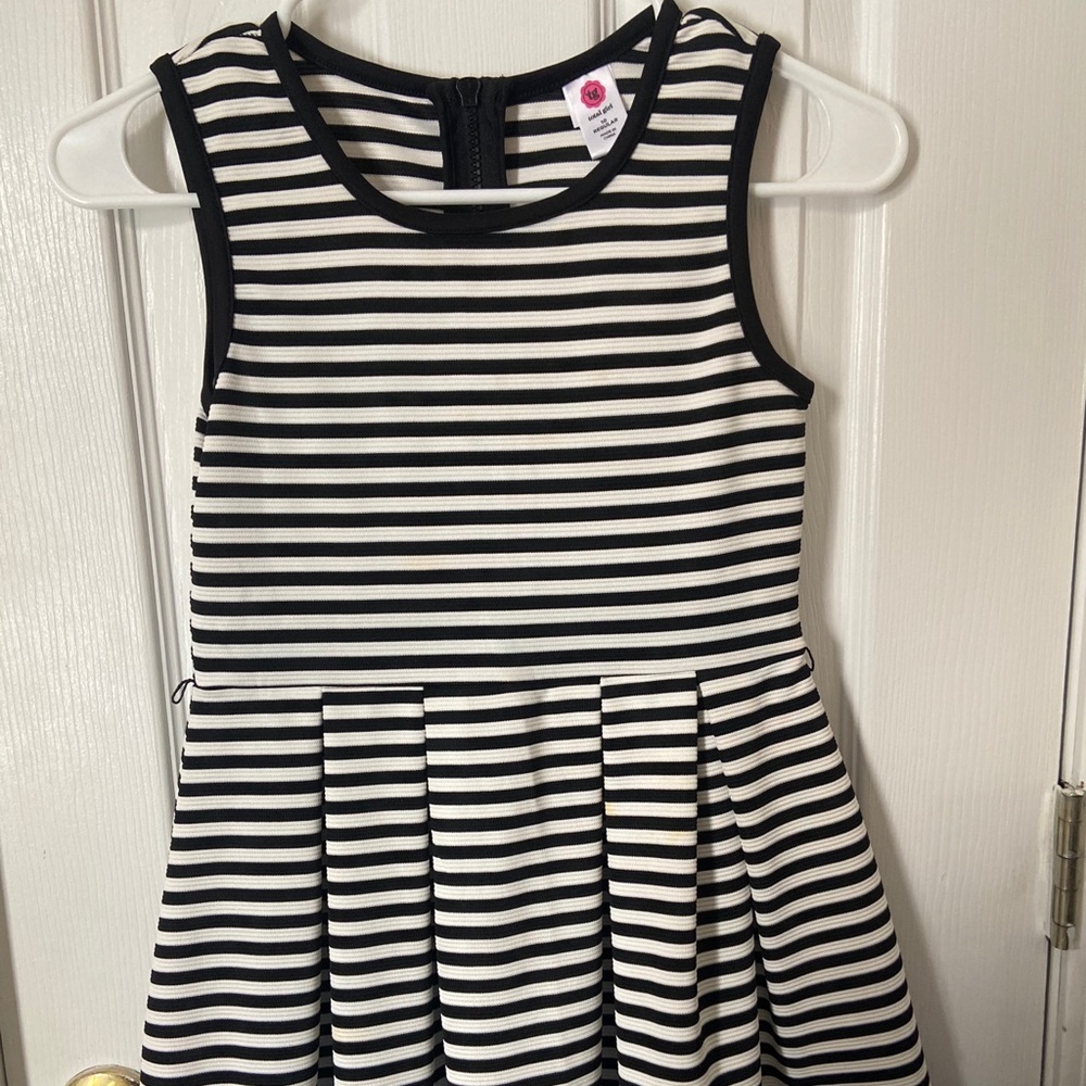 Black, white, and blue striped kids dress